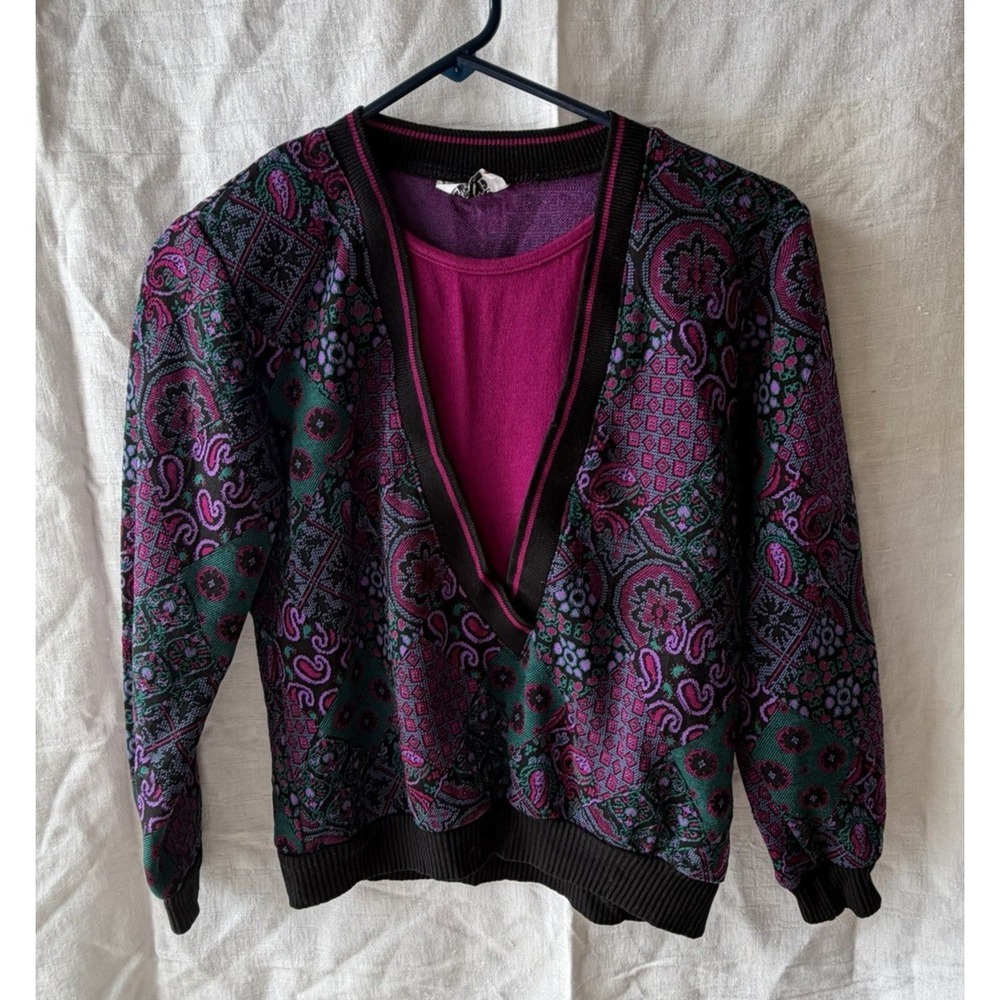 Vintage‎ 80s Cricket Lane Paisley Geometric Sweater Blouse USA Made Top